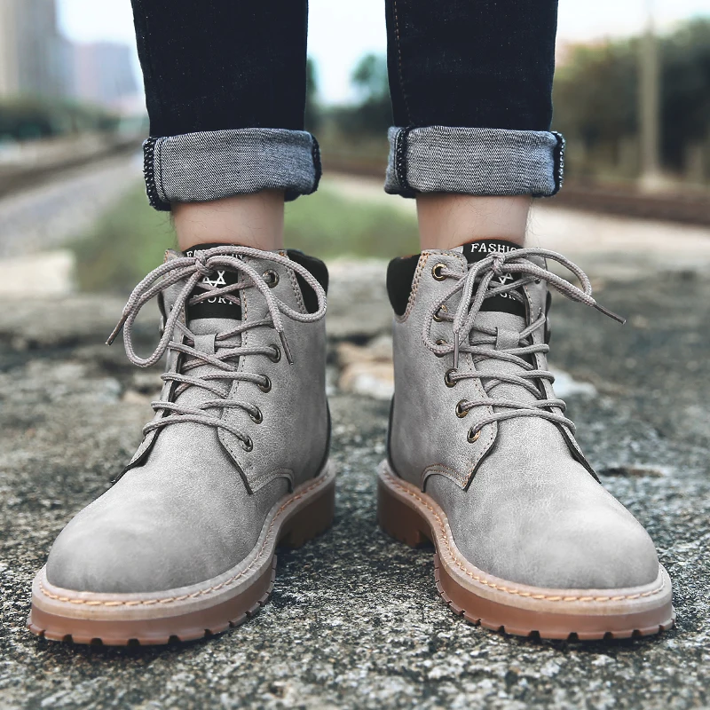 Обувь мужские ботинки кожаная зимняя теплая обувь Martens с мехом мотоциклетные