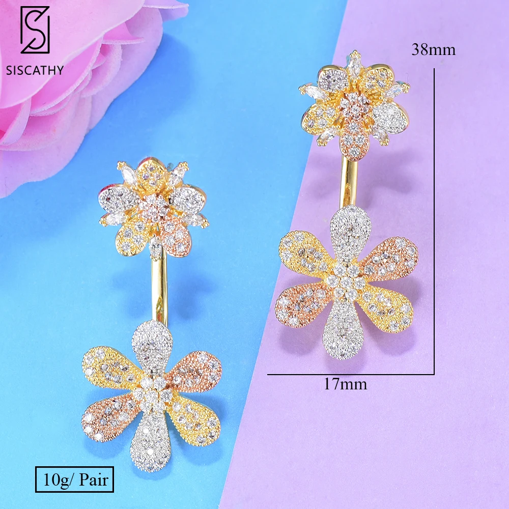 

Siscathy 3 Color Cubic Zirconia Stud Earrings Dubai korean Style Girls Flower Earrings Trendy CZ Party Wedding Jewelry For Women