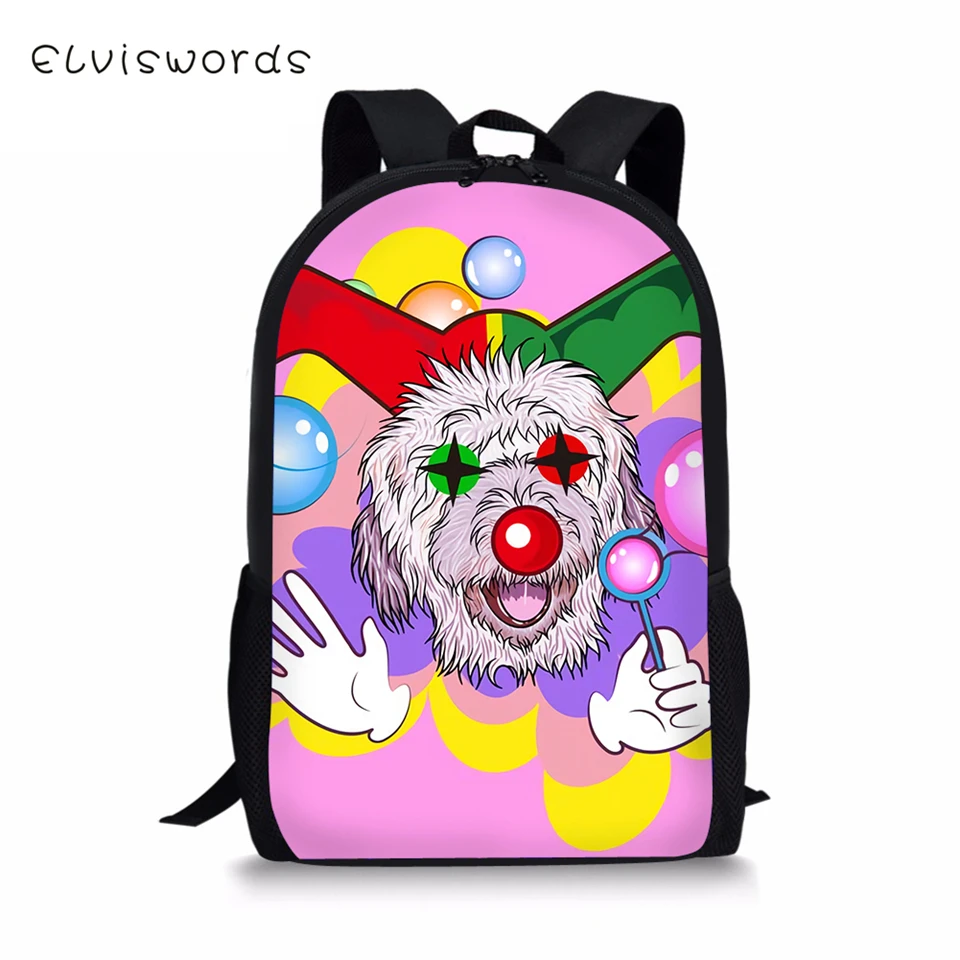 Детский рюкзак ELVISWORDS клоун принт с животными дорожный для ноутбука Kawaii Pig and Frogs