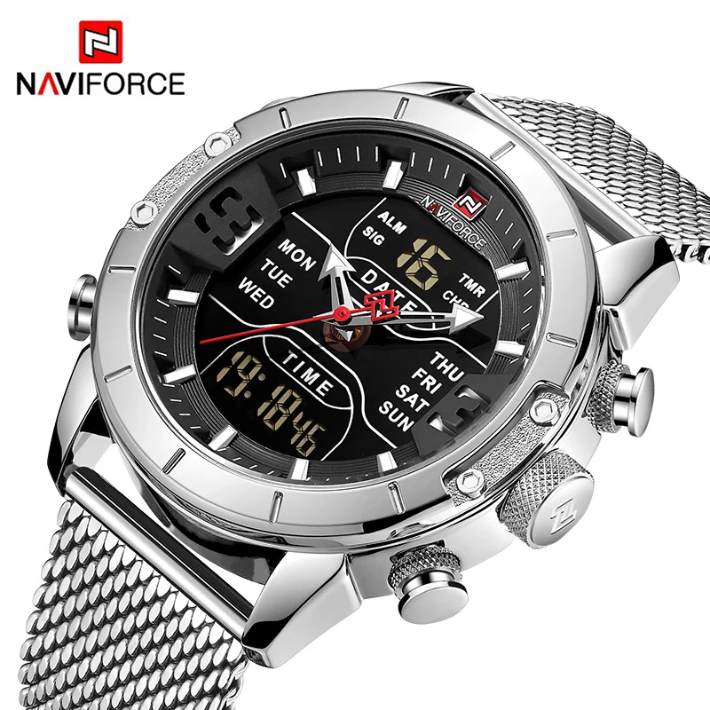 NAVIFORCE золотые роскошные часы для мужчин Модные мужские наручные часы мужские светодиодные цифровые часы из нержавеющей стали мужские часы Relogio Masculino