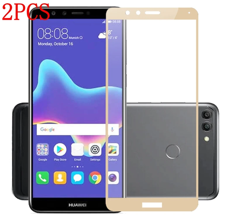 Закаленное стекло с полным покрытием для Huawei Y9 2018 2 шт. Защитная пленка экрана