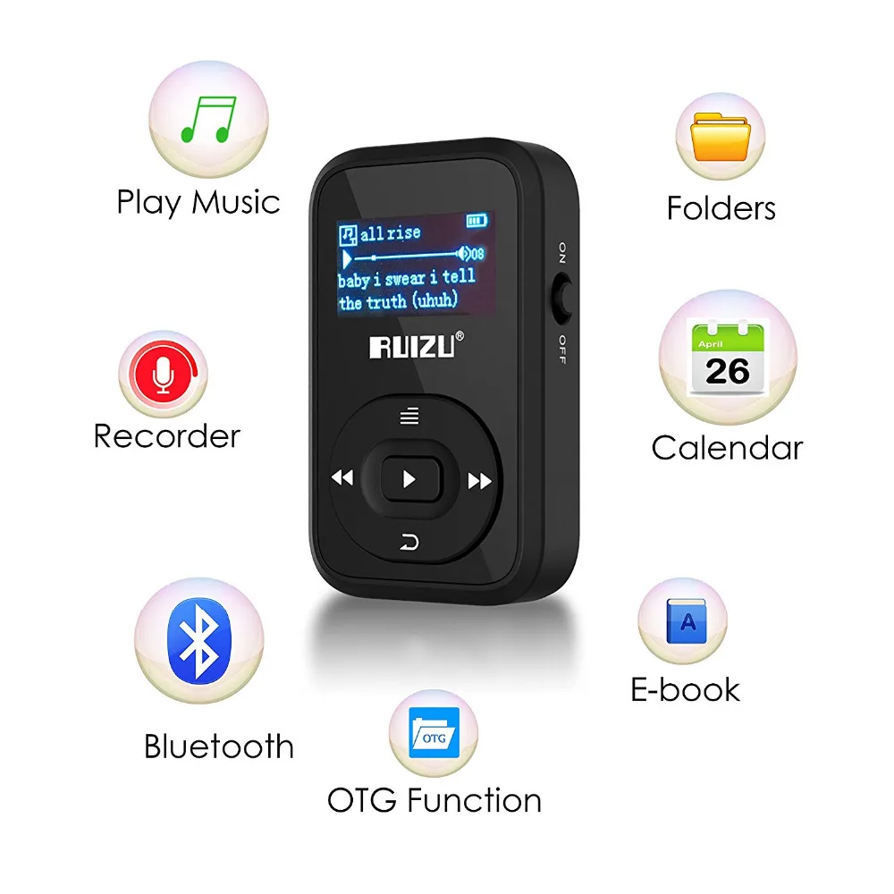Оригинальный RUIZU X26 мини клип Bluetooth MP3 плеер 8 Гб Спортивные mp3 плеера Регистраторы