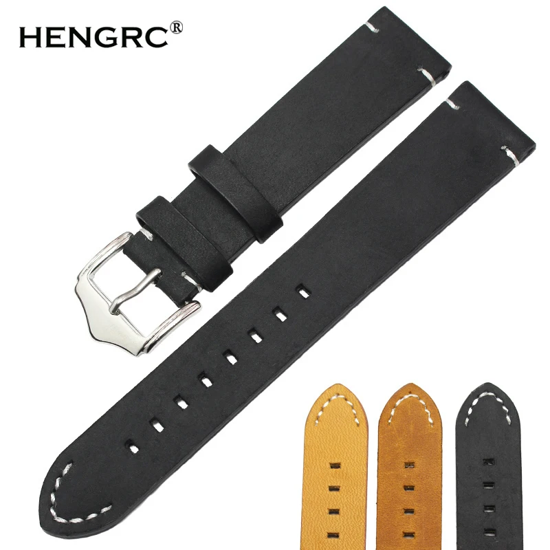Italian Genuine Leather Handmade Watchband 18mm 20mm 22mm Man Women Dark Brown Black Vintage Wrist Watch Strap Belt Pin Buckle