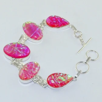 

Dichroic Glass Silver Overlay on Copper Bracelet , 22.9 cm, B1634
