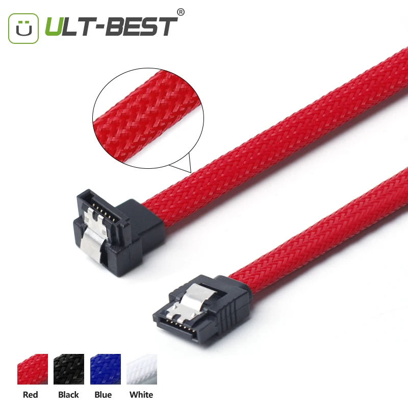 

ULT-BEST 5PCS 50CM SATA 3.0 III SATA3 7pin Data Cable Right Angle 6Gb/s SSD Cables HDD Hard Disk Data Cord with Nylon Sleeved