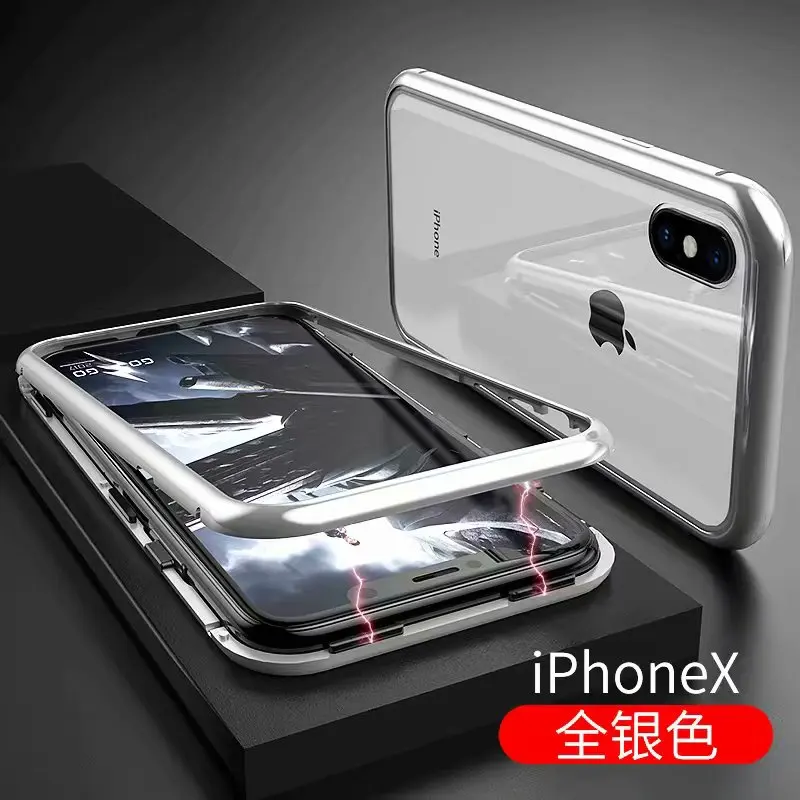 Rjust for iphone X 7 8 Plus cell phone case metal bumper glass magnetic Anti-knock protect |