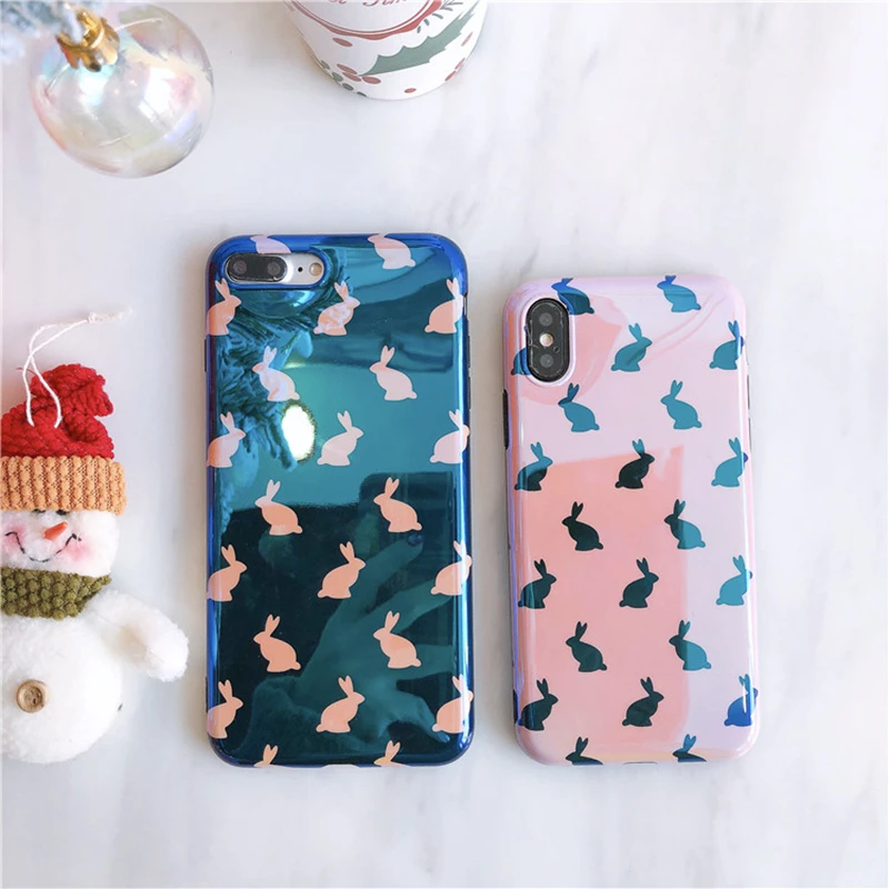 WMZSUCC Luxury Pink Blue Laser Rabbit Cute Bunny Soft Phone Case for iPhone X 8 7 Slim Back Cover 6 Plus |