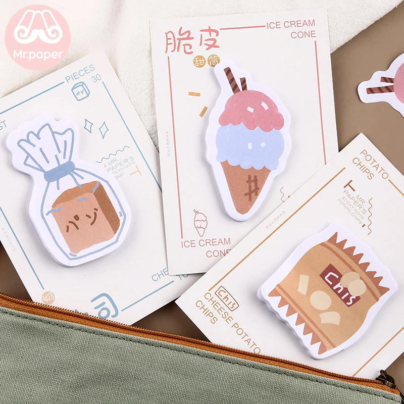 Mr paper, 30 шт./лот, 8 видов конструкций, Kawaii, мороженое, закуска, блокнот для заметок, блокнот, дневник, креативный, самоклеющийся блокнот, блокнот для заметок