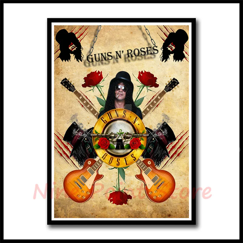 Рок-группа guns N' Roses белая бумага с покрытием плакат рокеры декоративная живопись плакаты настенные стикеры бескаркасные - Цвет: Черный