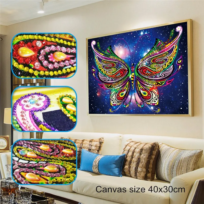 colorful butterfly Алмазная картина особой формы, Бабочка, павлин, волк, сова, цветок, сделай сам, 5D, частичная дрель, наборы для вышивки крестом, Кристальные стразы, искусство - Цвет: colorful butterfly