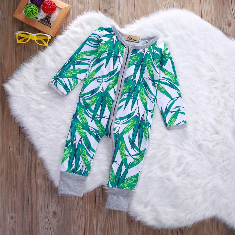 Комбинезон на молнии с длинным рукавом и бамбуковыми листьями | Мать ребенок