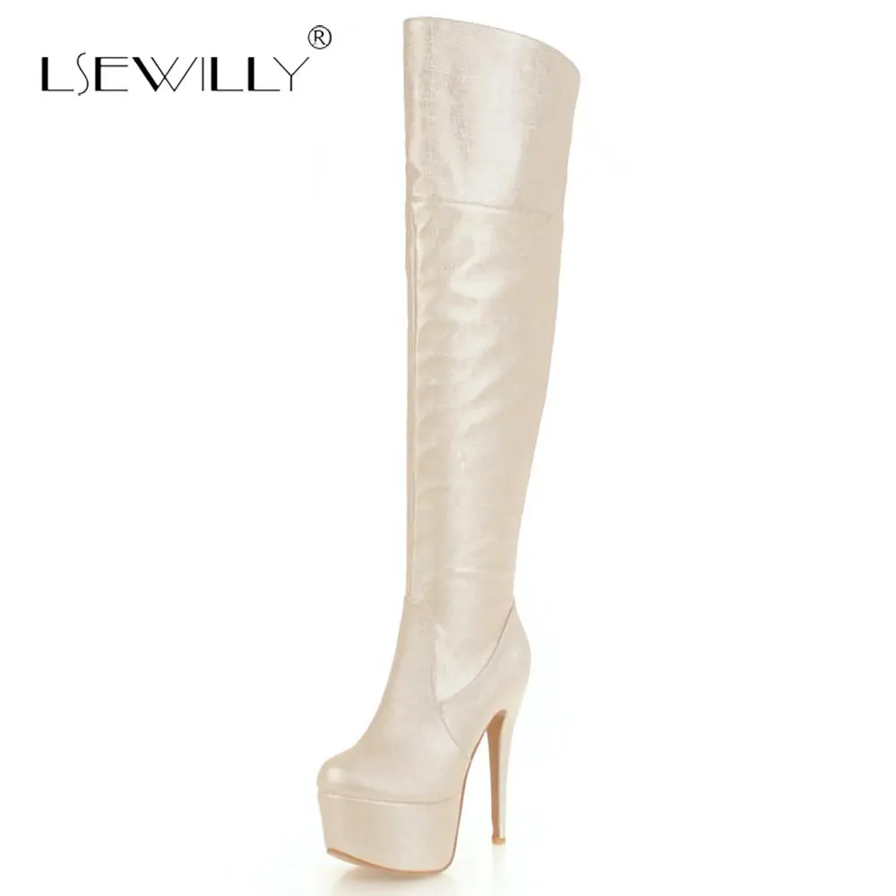 

Lsewilly zipper thigh high boots round toe platform boots sexy Super high heel shoes woman autumn winter over the knee boot S967