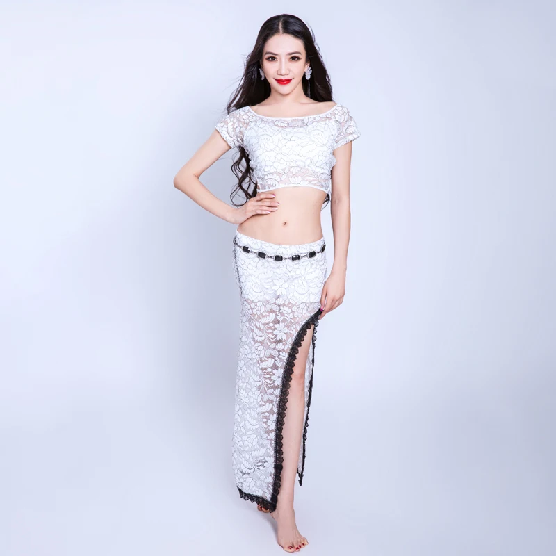 Костюм для танцев Bellydance DNV10776 Женский белый кружевной топ с коротким рукавом и