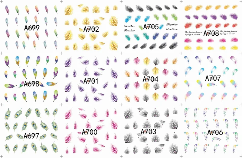 A697-708 12 sheets lot water transfer nail art decorations stickers decals manicure nails supplies tool Cute animal cat dog rabbit - Цвет: A697-708