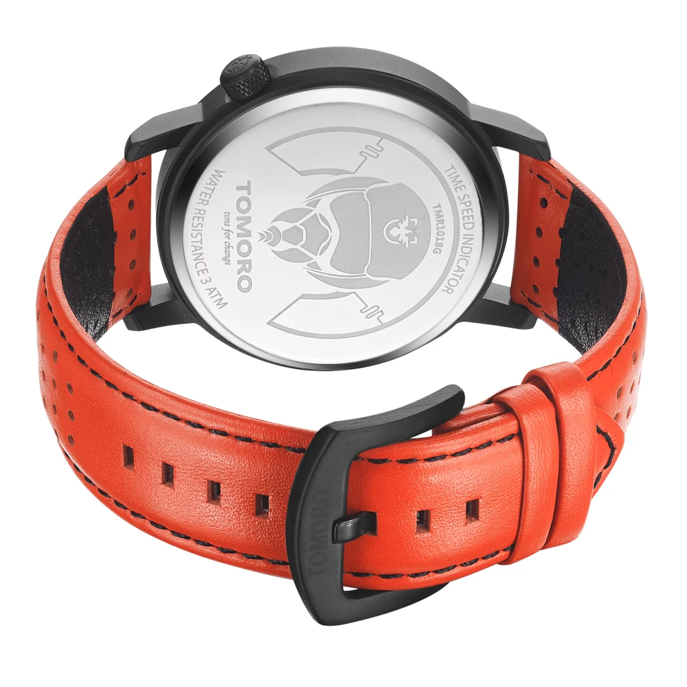 

TOMORO New Original Inspired By Time Speed Indcator Japan Quartz Breathable Genuine Leather Unique Casual Gift Men Sports Watch