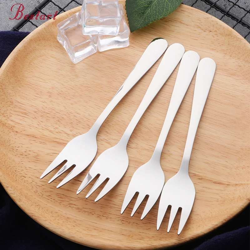 

1lot/ 4pcs 18/8 Stainless Steel Fruit Fork Set Metal Three Prongs Food Cake Dessert Forks Dinnerware Set for Party or Restaurant