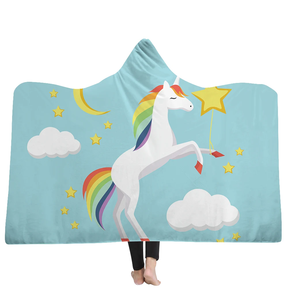 EHOMEBUY Hooded Blanket 3D Colored Unicorn Printing Home Wearable Portable For kid Adult Cartoon Cute | Дом и сад