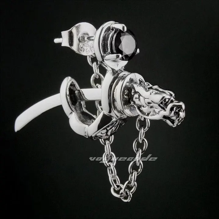 Мужские сережки пусеты 8M011 модные черные с камнем из кубического циркония