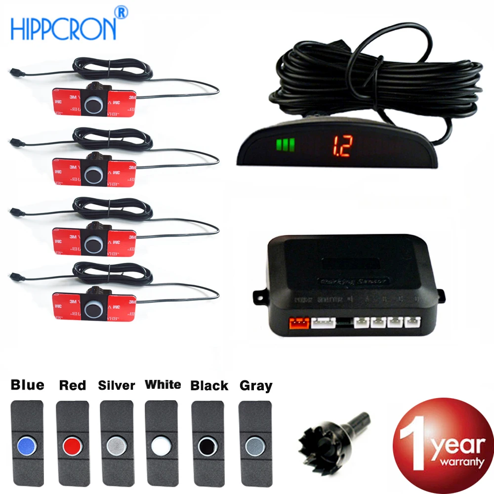 Hipppcron комплект автомобильных датчиков парковки Светодиодный/lcd/Buzzer 4 Плоский датчик s 16 мм Подсветка Дисплей обратный резервный Радар монитор системы