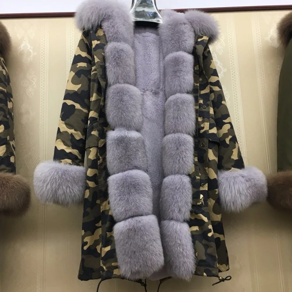 Натуральным лисьим мехом парка куртка с капюшоном женские натуральный мех