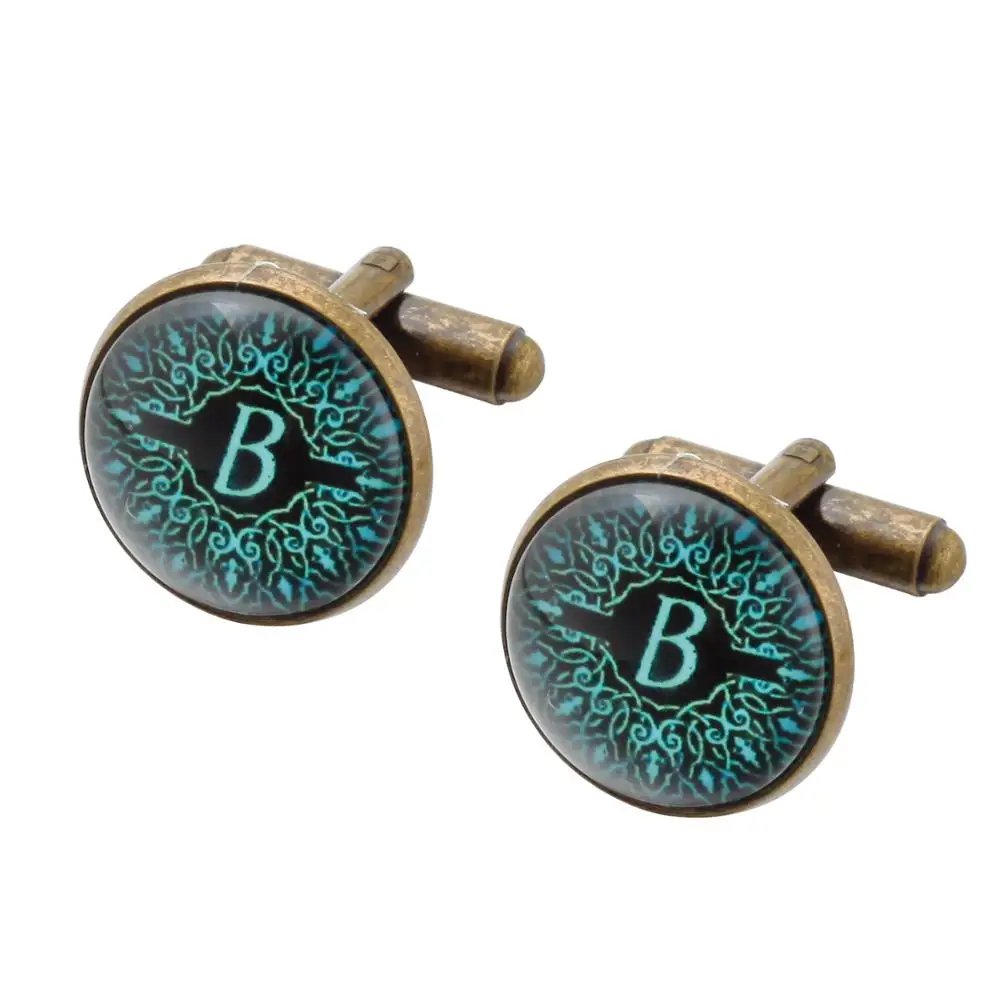 MeMolissa A-Z Alphabet Cuff Link Letter B Cufflinks for Gentleman Blue Pattern Links mens gemelos bouton manchette | Украшения и