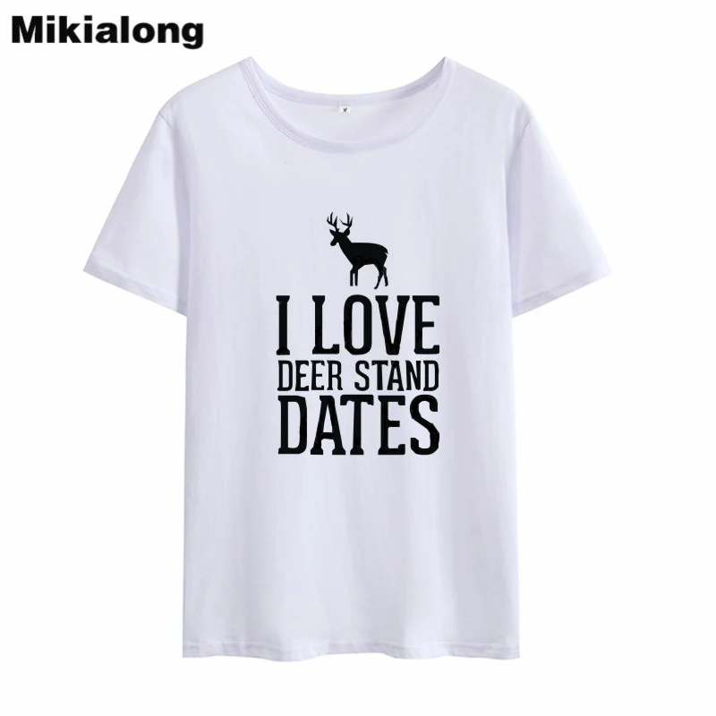 

Милая футболка Mikialong с надписью I Love Deer, женская летняя хлопковая футболка с коротким рукавом 2018, Женский Топ с черным и белым принтом