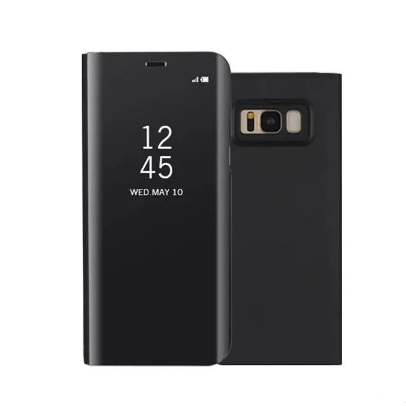 Для samsung Galaxy S6 Edge S7 Edge S8 Plus S9 Plus Note 4 5 Note8 Note9 Роскошный прозрачный зеркальный кожаный флип-чехол с подставкой - Цвет: Black