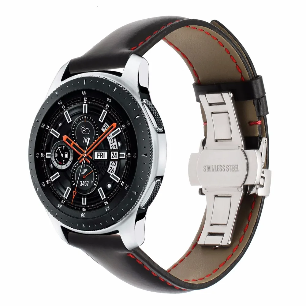 Итальянский ремешок из натуральной кожи для samsung Galaxy Watch 46 мм 42 мм/Active 2 40 мм 44 мм застежка-бабочка ремешок быстросъемный ремешок