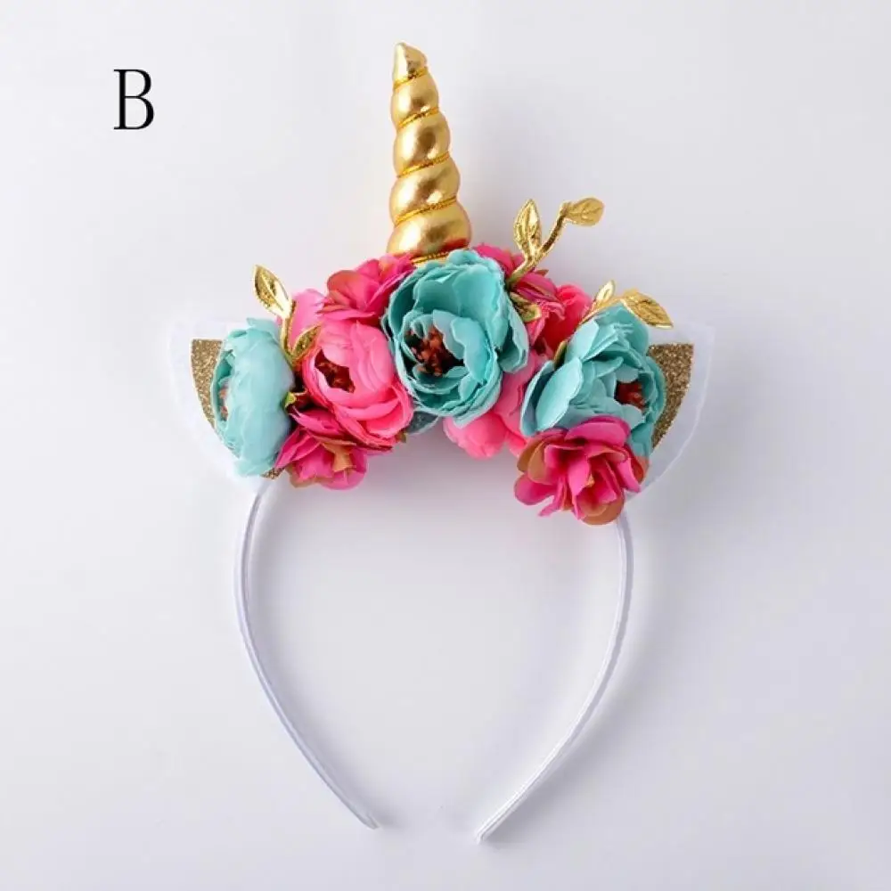 None Party Headband Unicorn Delicate Horn Xmas Headwear Chiffon Flower Birthday Girls Fashion Gorgeous Elastic Hairband | Детская одежда
