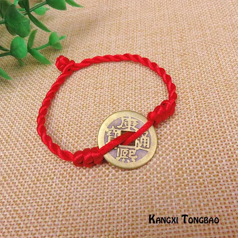 Kangxi Tongbao Lucky пять деньги императора 2,4 см правда Медь деньги красный веревочный браслет ручной ремешок красная линия Шарм Для мужчин и Для женщин хорошее браслет, приносящий удачу - Окраска металла: Kangxi Tongbao