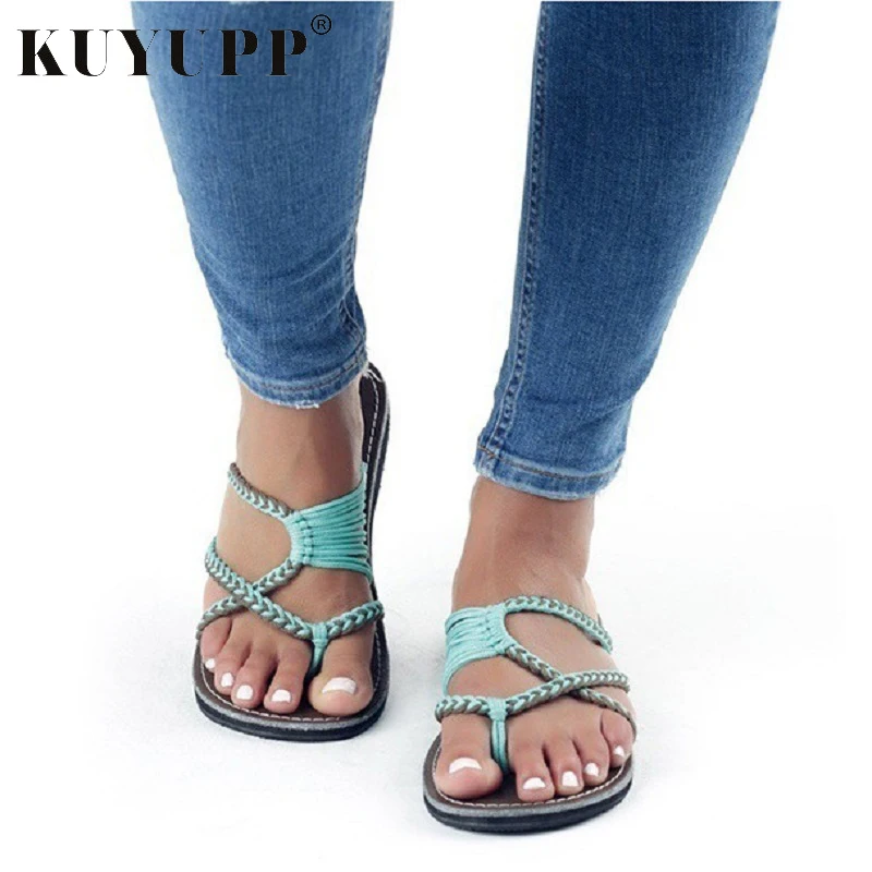 KUYUPP/2018 летние женские пляжные тапочки на плоской подошве Большие размеры 10 5