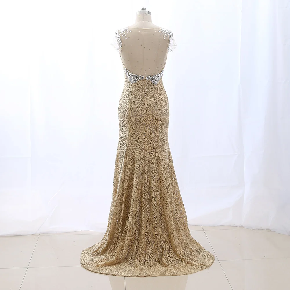 MACloth золото развертки поезд совок шеи длиной до пола Длинные хрустальные тюлевые