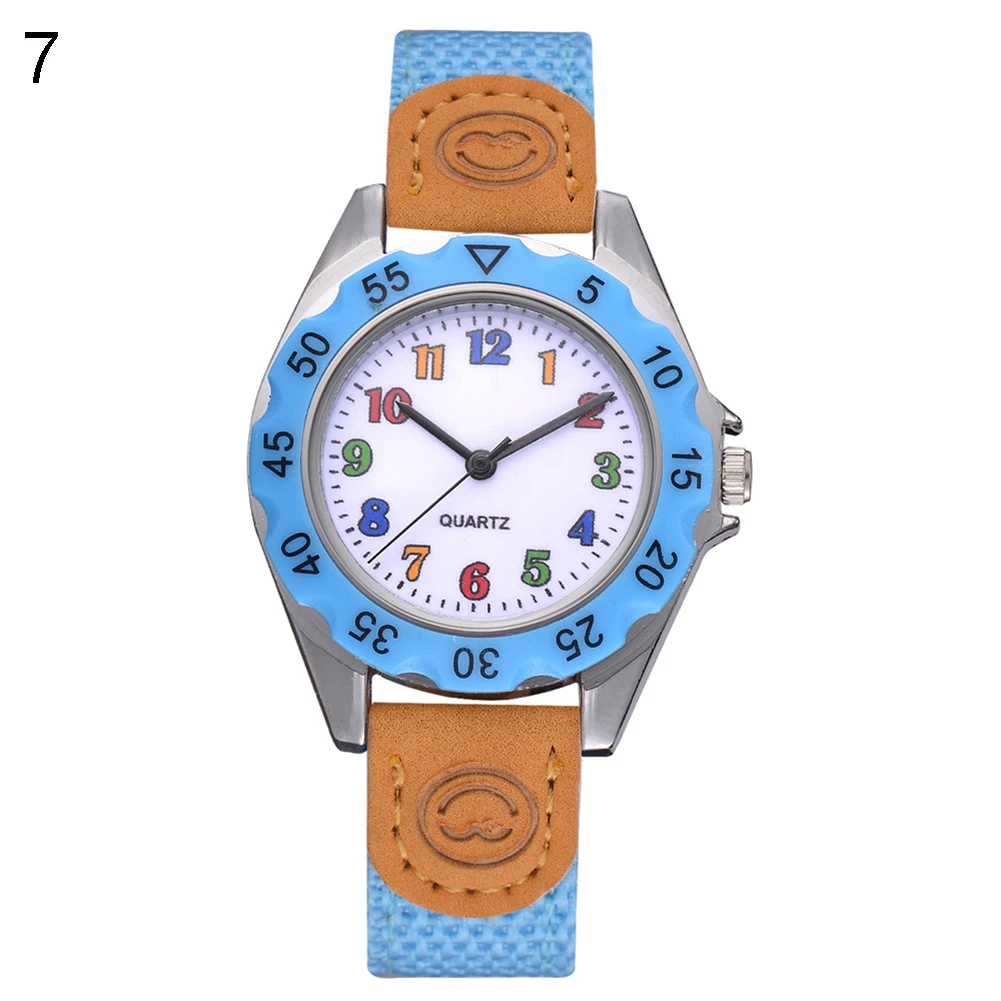 Небесно-голубой Relojes модные детские наручные часы с арабскими цифрами и нейлоновым ремешком, аналоговые кварцевые часы reloj, Детские часы с круглым циферблатом, прочные - Цвет: Небесно-голубой