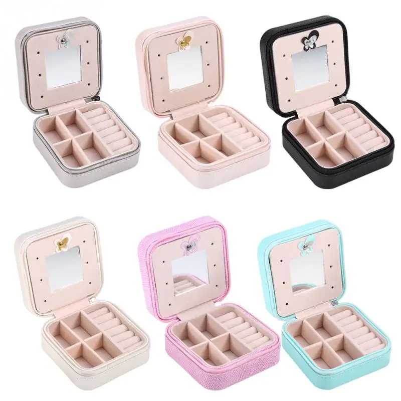 Мини шкатулка из ПУ на молнии для путешествий серьги ожерелье кольцо чехол