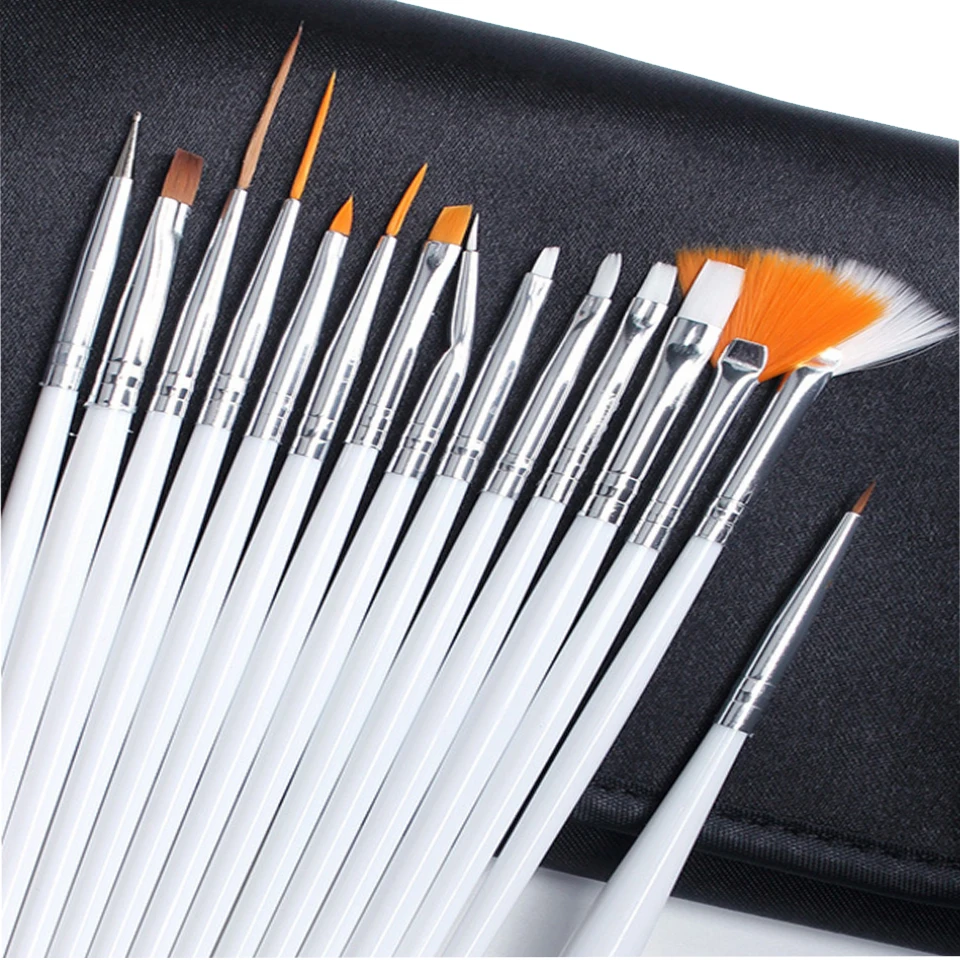 20pcs/kit UV Gel 5pcs Point Drill Painting Pen Dotting 15pcs Nail Art Brushes Set For Salon Manicure DIY Tools With Bag | Красота и