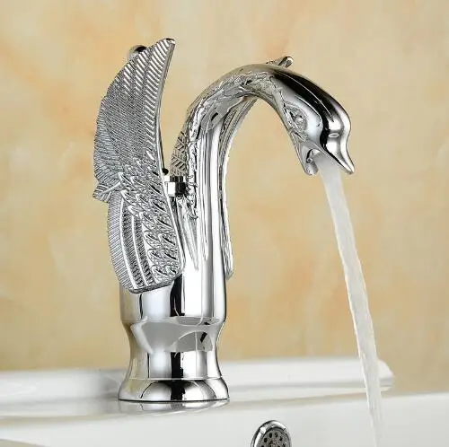 Новый дизайн смеситель в виде лебедя позолоченный для умывальника роскошный