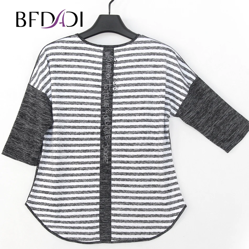 Bfdadi/осень 2020 г. Большие размеры Женская Повседневная футболка 3/4 Бат рукава