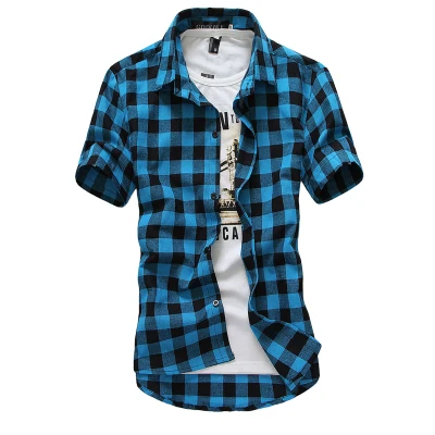 Fashion Classic Big Plaid Shirt Men Short Sleeve Camisa Masculina Cotton Casual Slim Fit Dress Shirts M~XXL 15A27 | Мужская одежда
