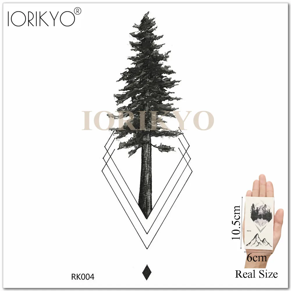 Iorikio, женские наклейки на руку, татуировки, геометрический лес, мужские сексуальные предплечья, Временные татуировки, черный треугольник, дерево, водостойкие татуировки, паста