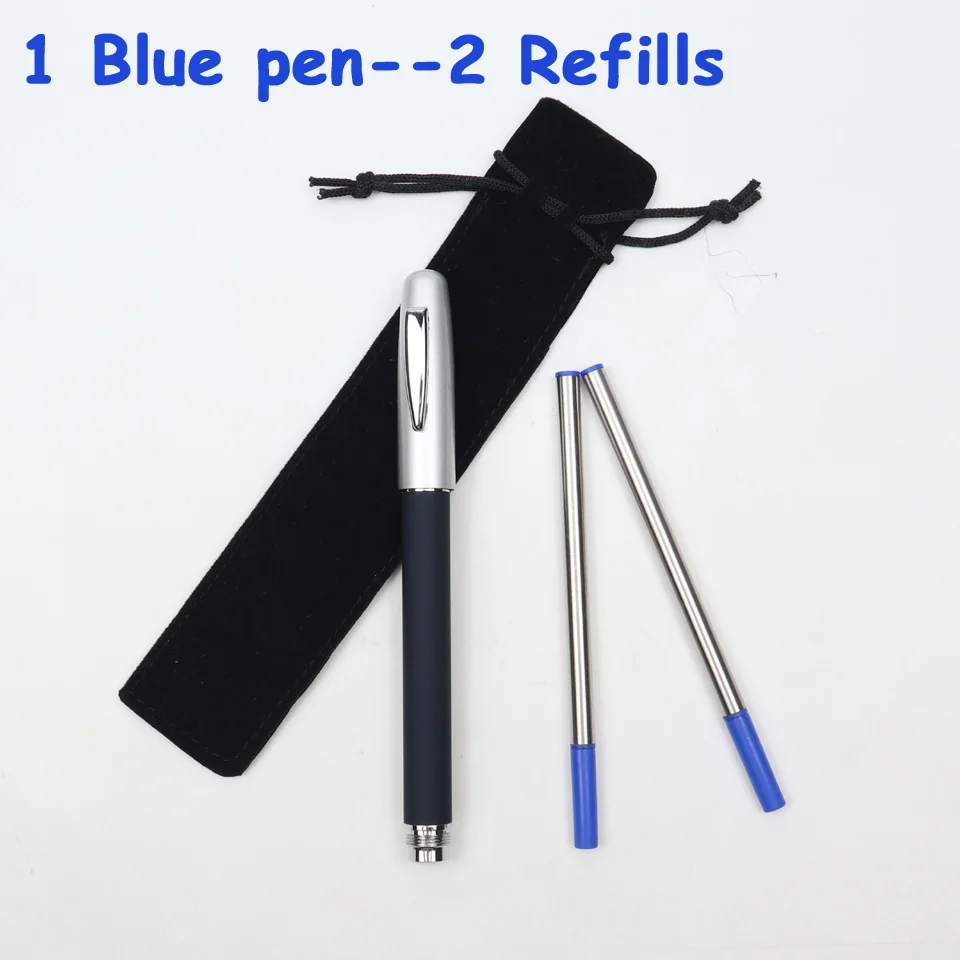 1 Blue--2 Refills Высококачественная металлическая Матовая Шариковая ручка, роскошная брендовая шариковая ручка, 0,5 синие/черные чернила для бизнес письма, офиса, школы - Цвет: 1 Blue--2 Refills