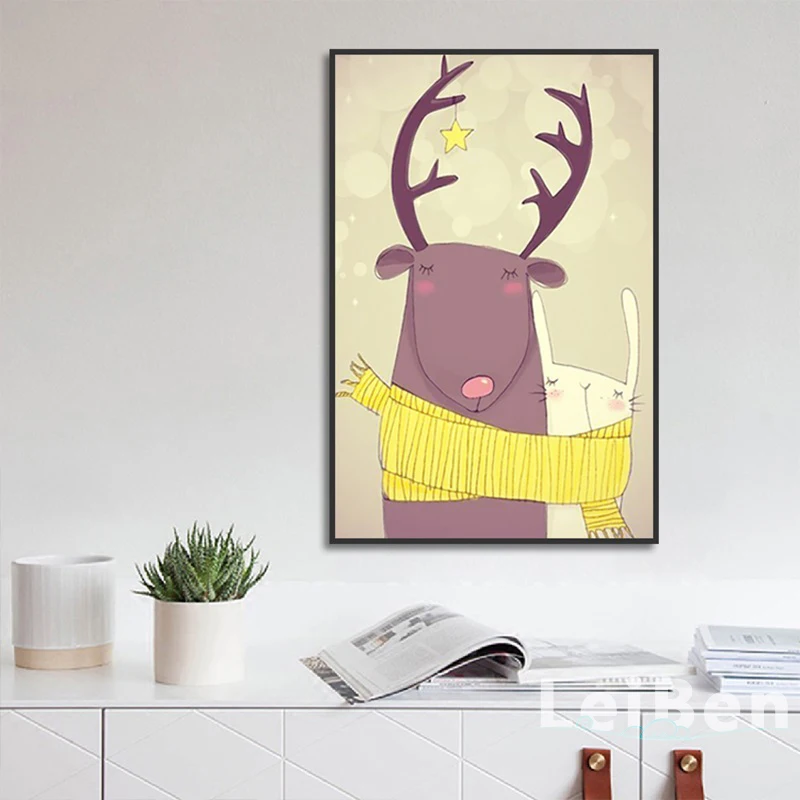 

Cute Cartoon Elk With A Bib Poster Hanging On The Wall Of The Wall Art Decoration Print Canvas Painting Picture Home Decoration