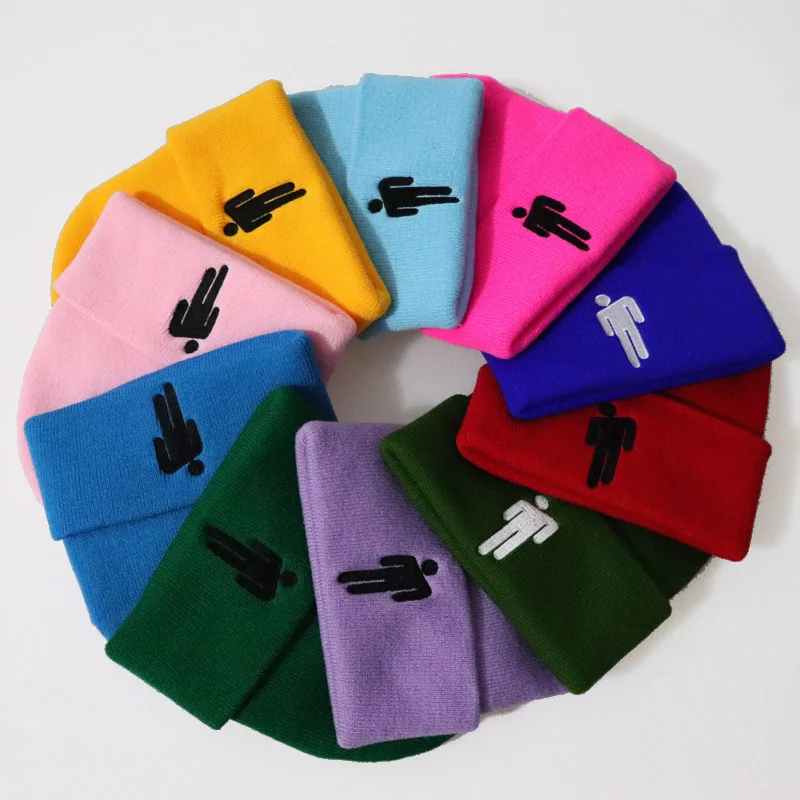 Hot Billie Eilish Beanies for Girls Boys Casual Embroidery Knitted Winter Hat Plain Blank Men Women Hip-hop Skullies Bonnet Cap