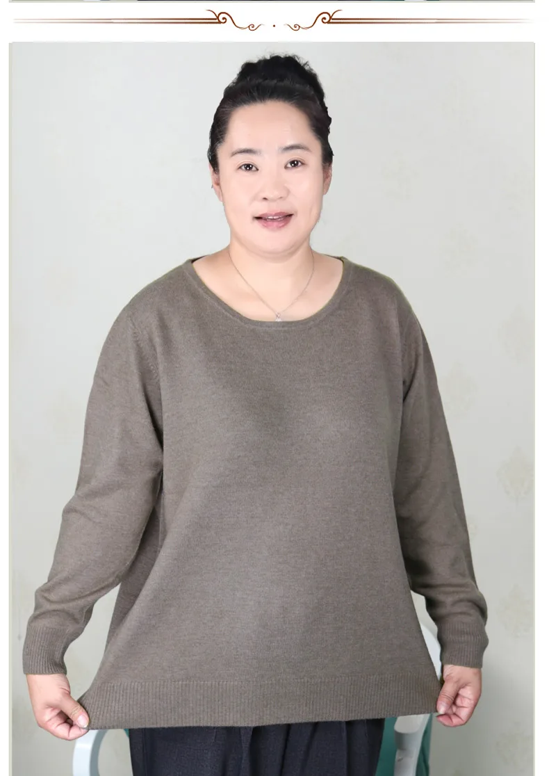 Женская одежда размера плюс, 5XL 6XL7XL 8XL 9XL, Одежда большого размера среднего возраста, кашемировый свитер для мамы, вязаная рубашка с длинным рукавом - Цвет: Хаки