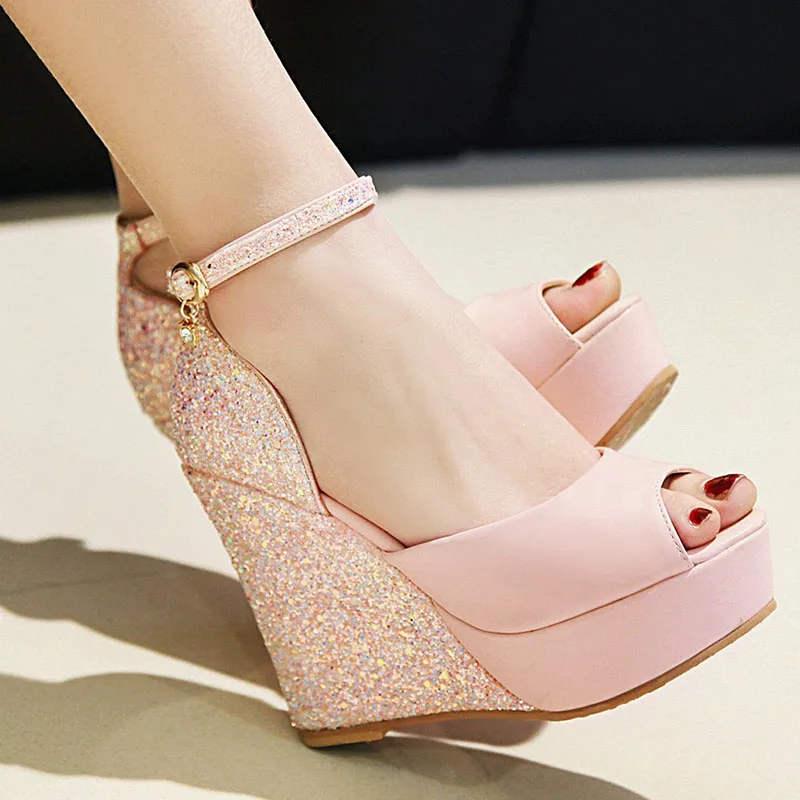 

fanyuan 2019 Women Shoes Peep Toe Summer Sweet Wedges Party Sandals Platform Shoes Woman