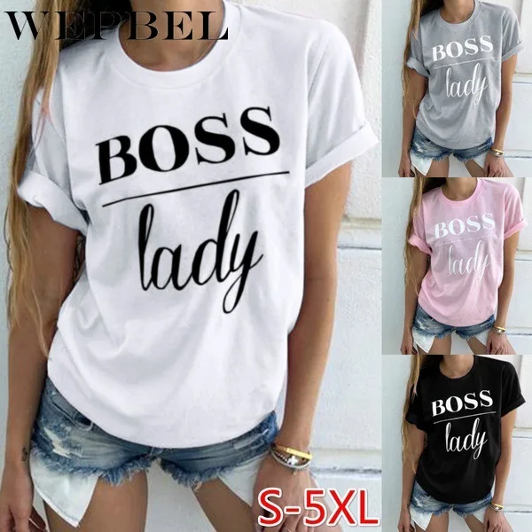 WEPBEL, летняя мода, женская Повседневная футболка с надписью Boss, топы, женские футболки с принтом, топы с коротким рукавом
