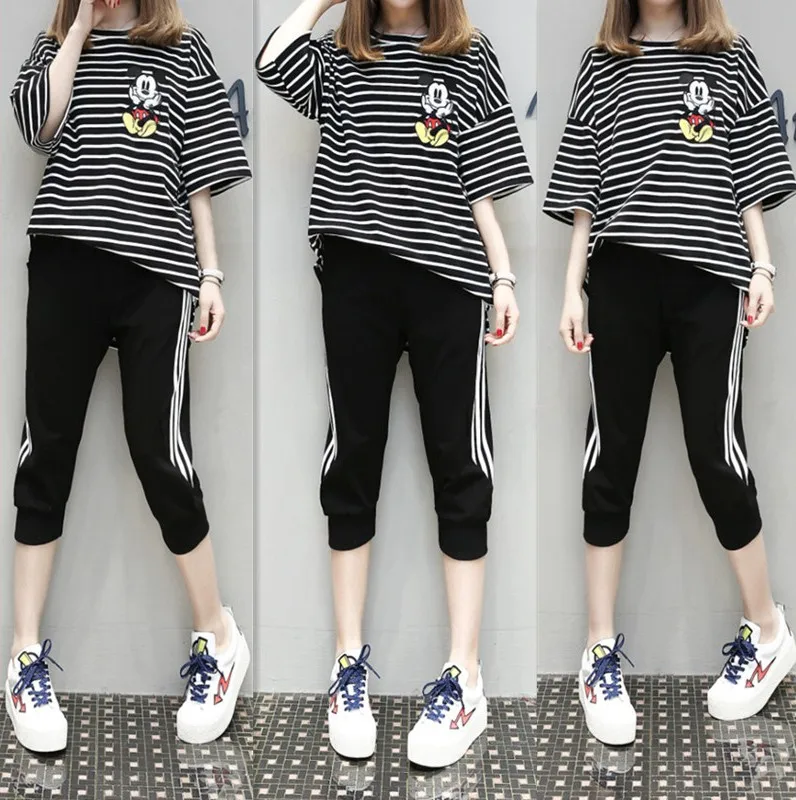 Новые большие ярдов свободные тонкие полосы с короткими рукавами штаны для 2