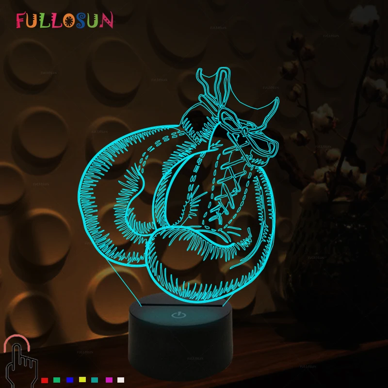Ночник LED 3D иллюзия Лампа боксерская Золотая Модель USB Сенсорная лампа 7 цветов