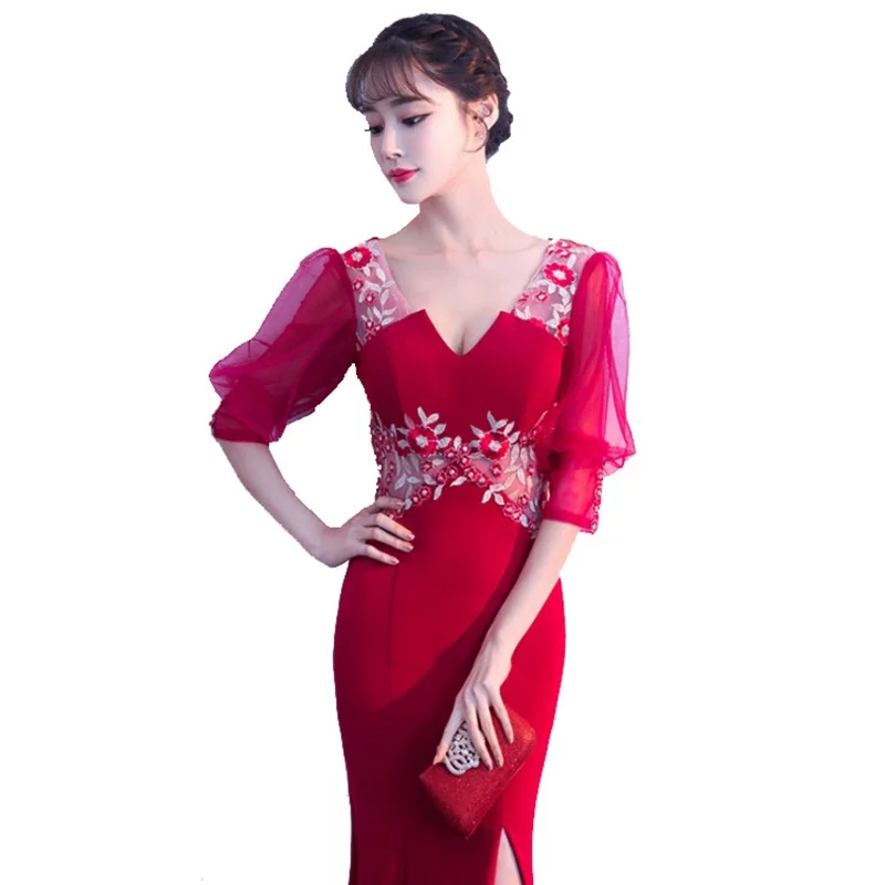 Женское платье Русалочка длинное красное для свадебной вечеринки 2019 TS1508|Платья