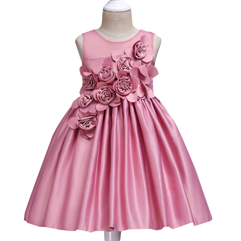 Rose Applique Wedding Dress Summer Petal Children's princess Party Birthday Ball Girl baby kids tutu clothing | Детская одежда и