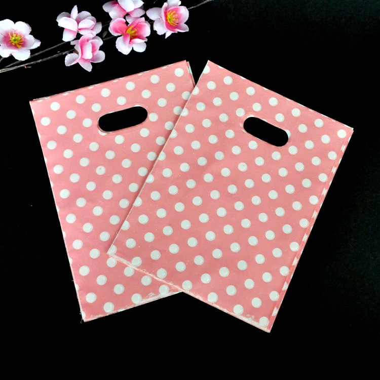 

Plastic Gift Shopping Bags 100pcs/lot 15x20cm Pink Dots Pattern Plastic Jewelry Shopping Pouches Bags